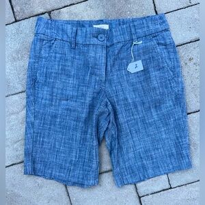 LOFT Blue Linen-Blend Bermuda Shorts